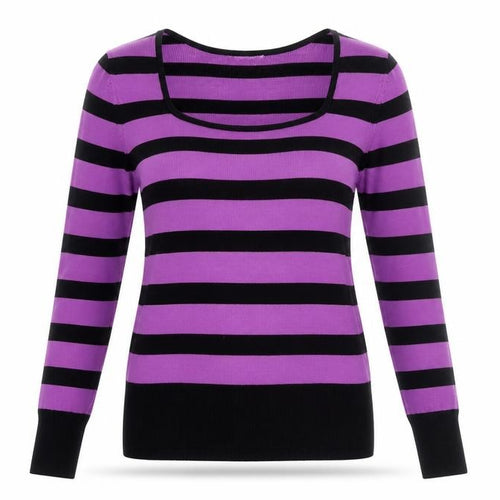 Lakeland Womens Purple Scoop Neck Striped Viscose Pullover Jumper Size 12