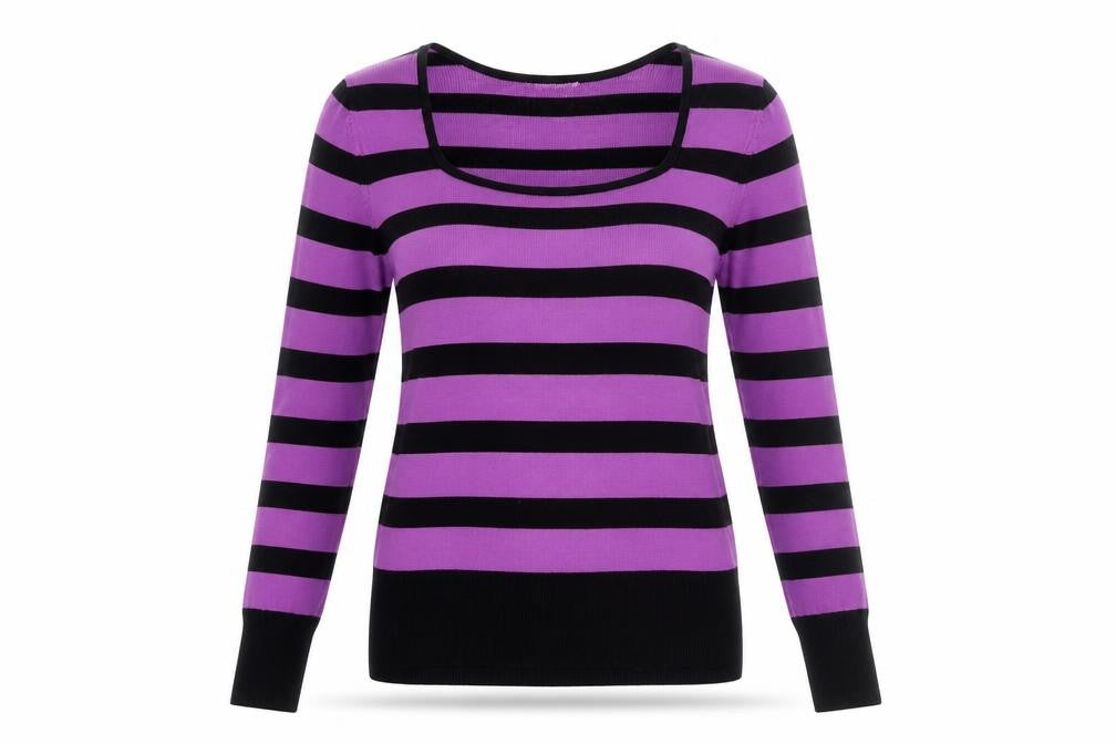 Lakeland Womens Purple Scoop Neck Striped Viscose Pullover Jumper Size 12