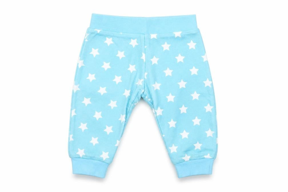 Front view of Matalan boys’ blue cotton jogger jeans, size 3-6, months pullover - star pattern