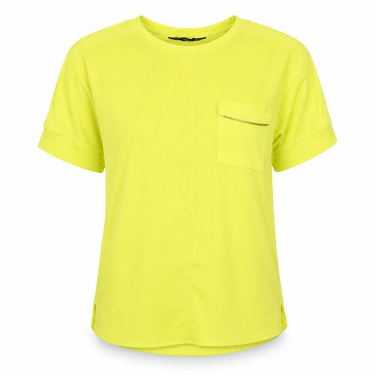 Front view of F&F women’s yellow polyester basic t-shirt, size UK 8, round neck