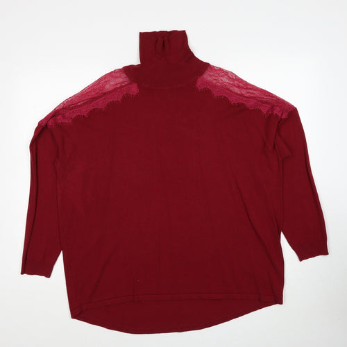 Very Womens Red Roll Neck Viscose Pullover Jumper Size 18 - Lace Detail