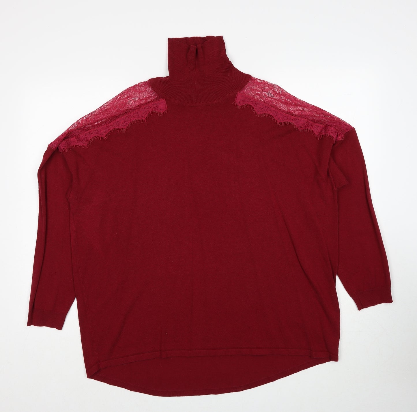 Very Womens Red Roll Neck Viscose Pullover Jumper Size 18 - Lace Detail