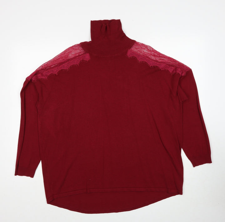 Very Womens Red Roll Neck Viscose Pullover Jumper Size 18 - Lace Detail