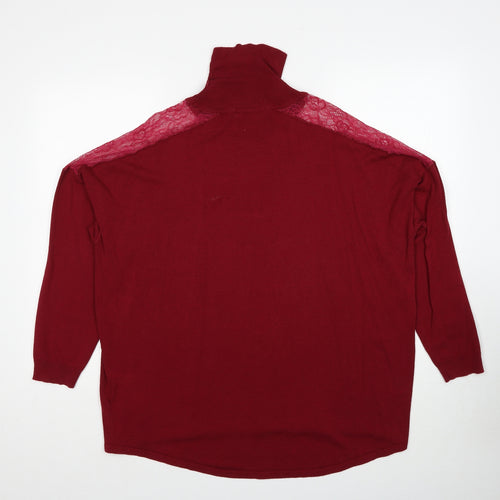 Very Womens Red Roll Neck Viscose Pullover Jumper Size 18 - Lace Detail