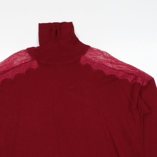 Very Womens Red Roll Neck Viscose Pullover Jumper Size 18 - Lace Detail