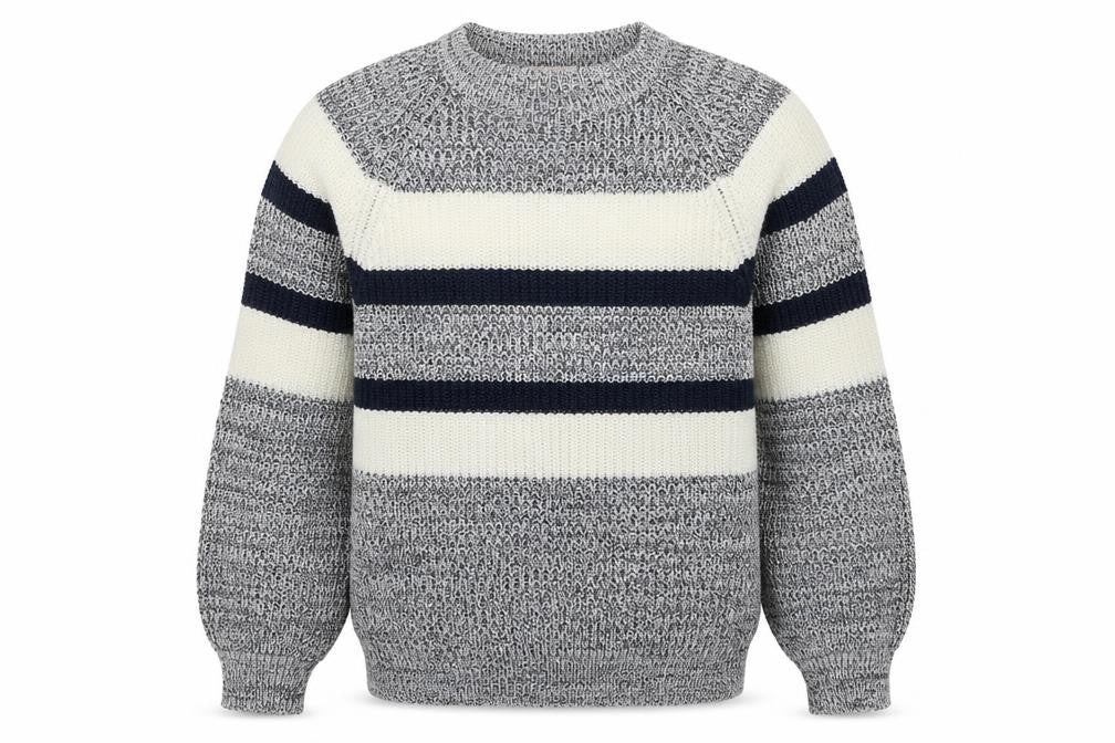 Gratis Mens Grey Round Neck Striped Acrylic Pullover Jumper Size S Long Sleeve