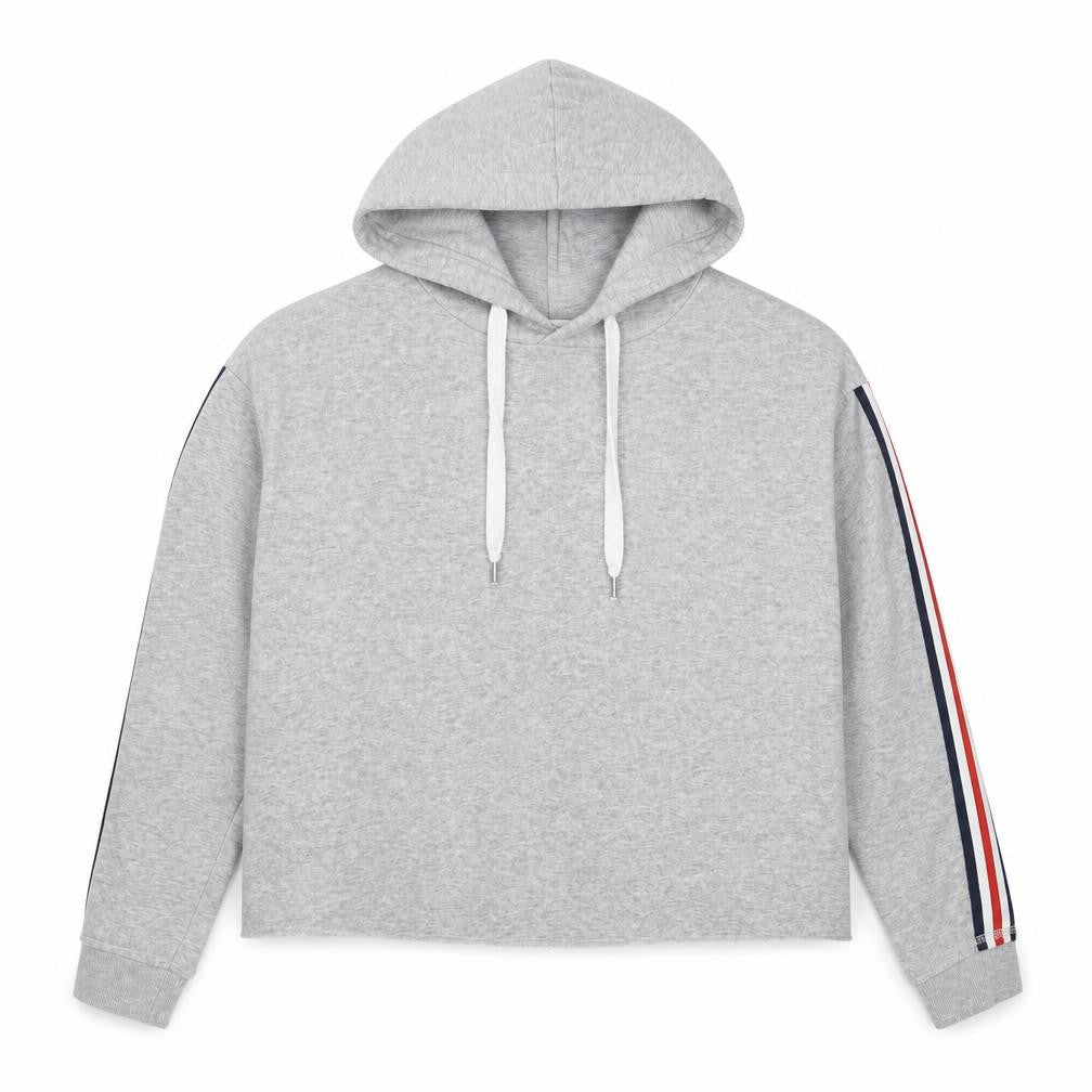 Front view of Primark women’s grey polyester pullover hoodie, size UK 14, pullover