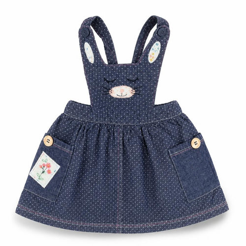 Nutmeg Girls Blue Polka Dot Cotton Pinafore/Dungaree Dress Size 3-6 Months Square Neck Button