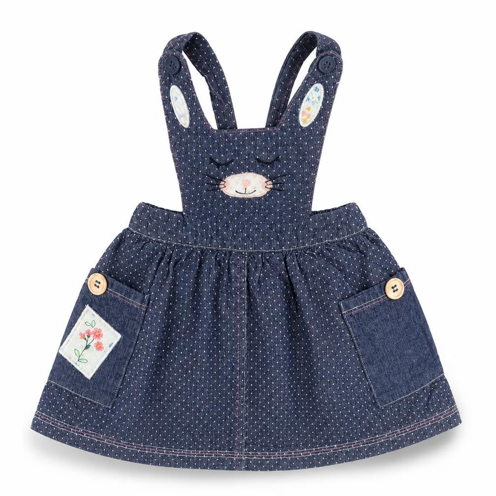 Nutmeg Girls Blue Polka Dot Cotton Pinafore/Dungaree Dress Size 3-6 Months Square Neck Button