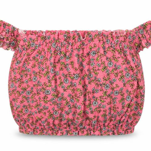 New Look Womens Pink Floral Polyester Cropped Blouse Size 6 Off the Shoulder
