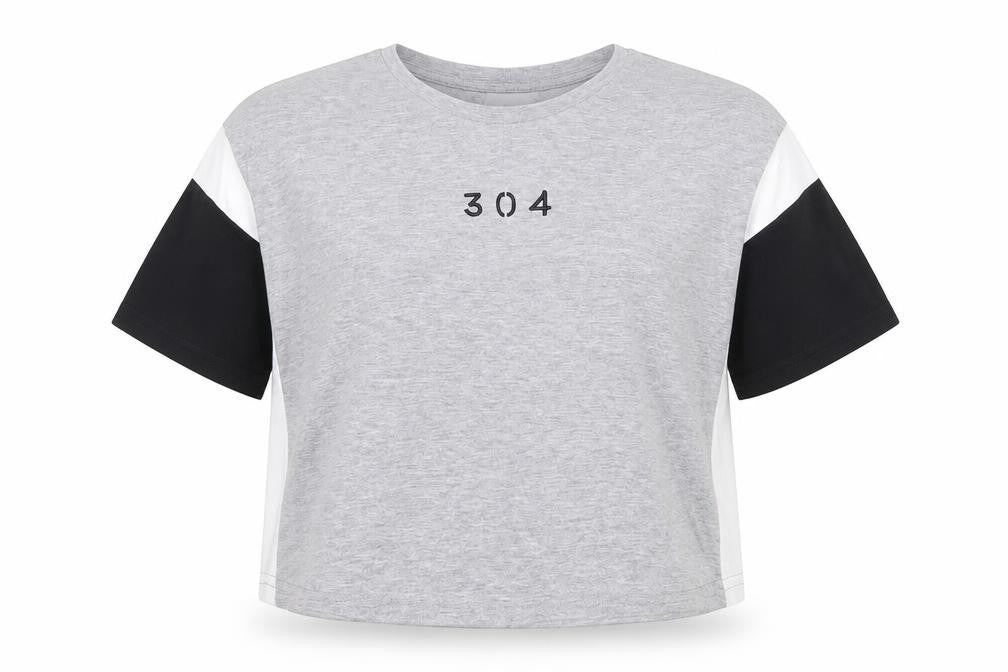 Front view of 304 women’s grey cotton basic t-shirt, size S, round neck