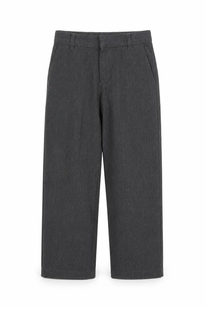 Front view of George boys’ grey polyester chino trousers, size 5-6, years regular pullover