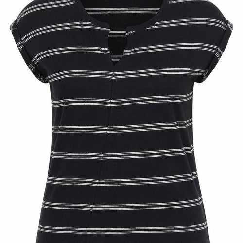 Papaya Womens Black Striped Cotton Basic Blouse Size 8 V-Neck
