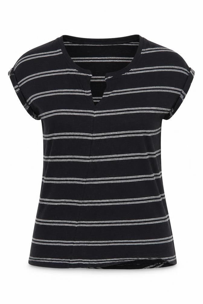 Papaya Womens Black Striped Cotton Basic Blouse Size 8 V-Neck