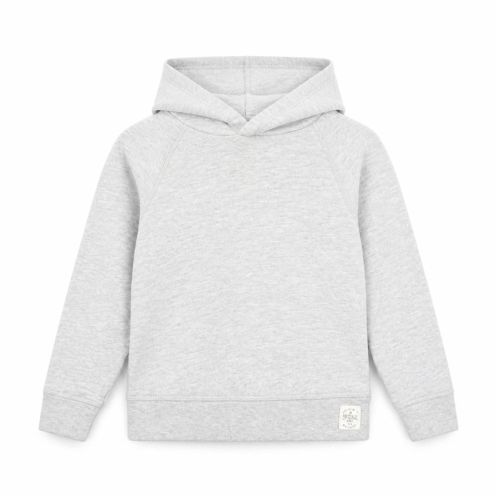 Front view of Preworn girls’ grey cotton pullover hoodie, size 6, years pullover