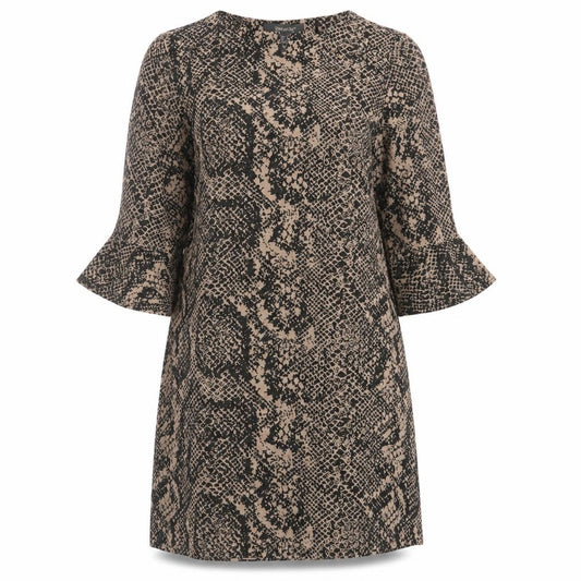 Front view of Primark women’s beige geometric polyester a-line, size UK 10, round neck pullover - snake print