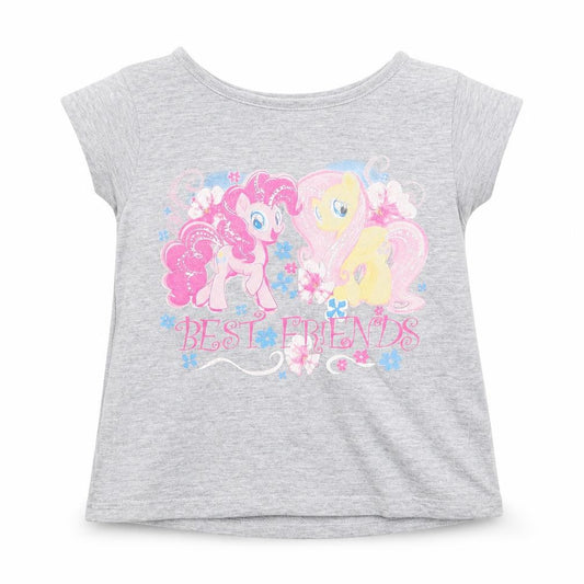 Front view of Preworn girls’ grey cotton basic t-shirt, months round neck pullover - my little pony, months