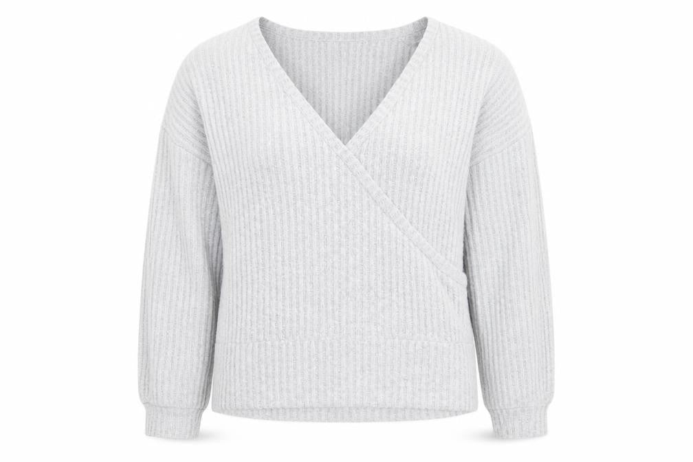 New Look Womens Grey V-Neck Polyester Pullover Jumper Size L