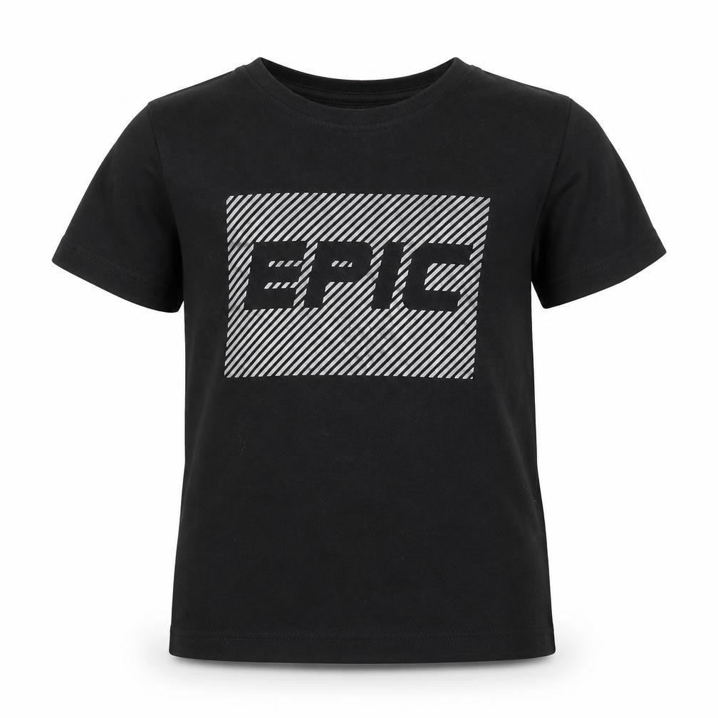 Front view of Primark girls’ black cotton basic t-shirt, size 3-4, years round neck pullover - epic