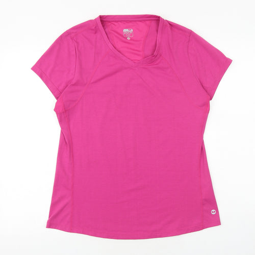 Pure Simple Run Womens Pink Polyester Basic T-Shirt Size 14 V-Neck Pullover