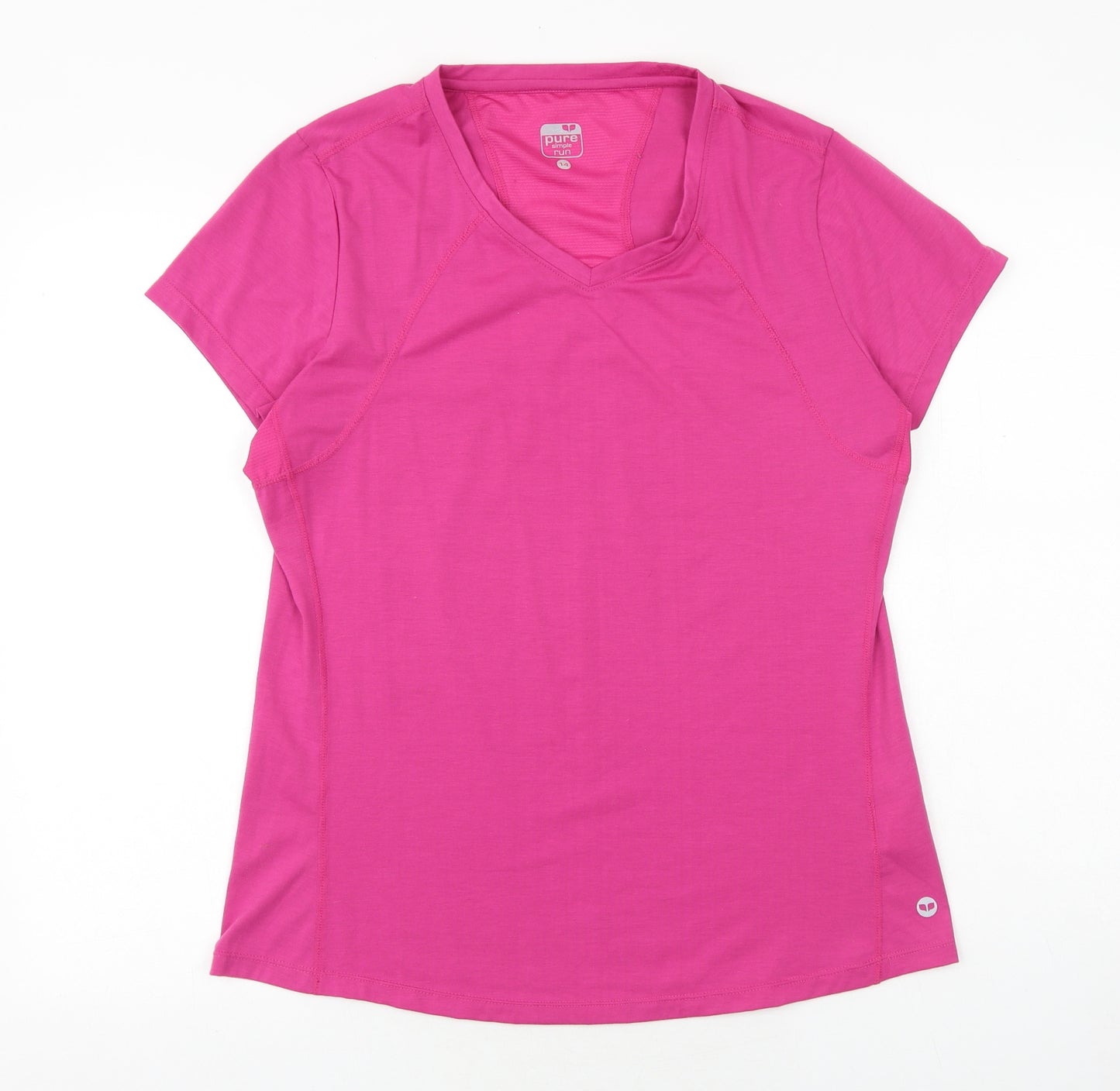 Pure Simple Run Womens Pink Polyester Basic T-Shirt Size 14 V-Neck Pullover