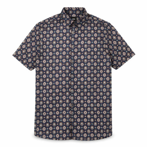 Burton Mens Blue Geometric Polyester Button-Up Size S Collared Button