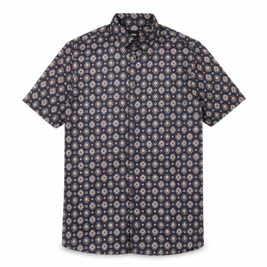 Burton Mens Blue Geometric Polyester Button-Up Size S Collared Button