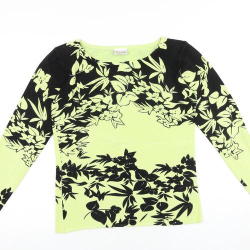Roman Originals Womens Yellow Round Neck Floral Viscose Pullover Jumper Size S Pullover