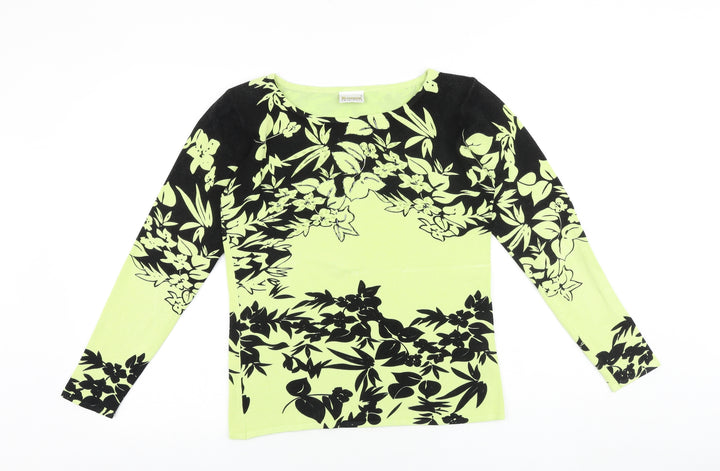 Roman Originals Womens Yellow Round Neck Floral Viscose Pullover Jumper Size S Pullover