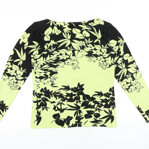 Roman Originals Womens Yellow Round Neck Floral Viscose Pullover Jumper Size S Pullover
