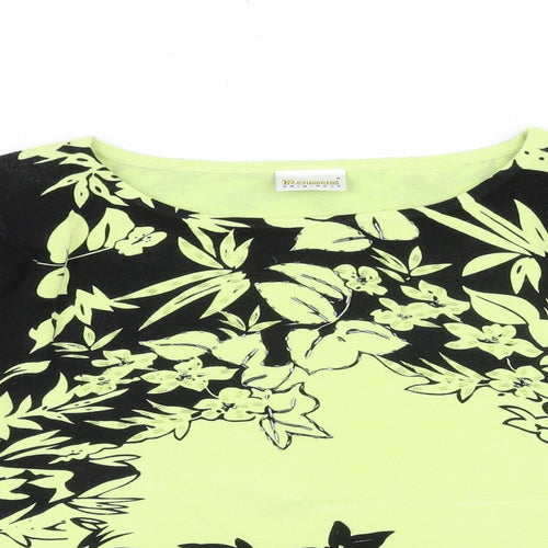 Roman Originals Womens Yellow Round Neck Floral Viscose Pullover Jumper Size S Pullover