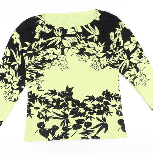 Roman Originals Womens Yellow Round Neck Floral Viscose Pullover Jumper Size M Pullover