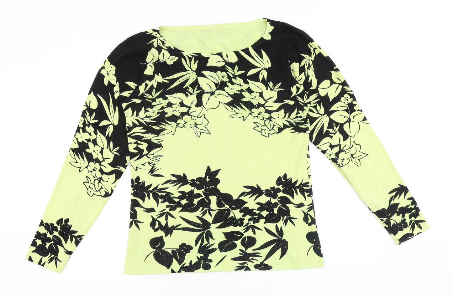Roman Originals Womens Yellow Round Neck Floral Viscose Pullover Jumper Size M Pullover