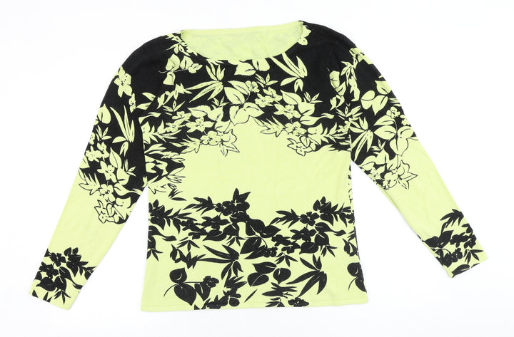 Roman Originals Womens Yellow Round Neck Floral Viscose Pullover Jumper Size M Pullover