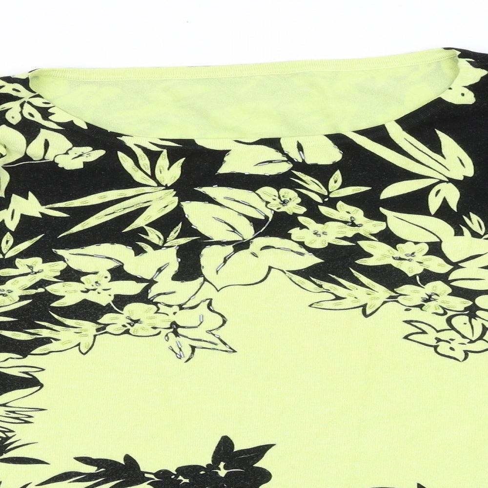 Roman Originals Womens Yellow Round Neck Floral Viscose Pullover Jumper Size M Pullover