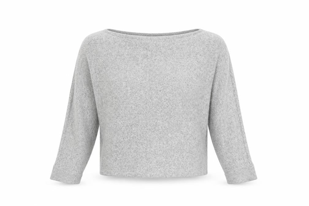 Front view of River Island women’s grey round neck geometric viscose jumper, size M