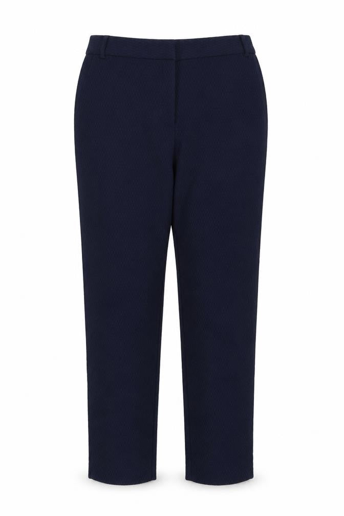 Front view of Warehouse women’s blue viscose trousers, size UK 10, regular zip
