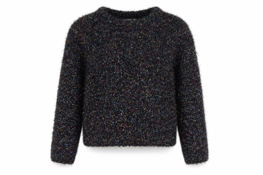 Front view of Miss Evie girls’ black round neck polyamide jumper, size 9-10, years pullover