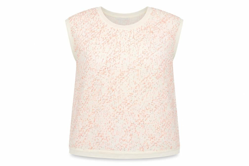 Front view of Definitions women’s beige geometric polyester basic blouse, size UK 22, round neck