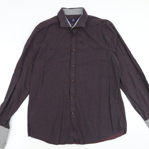 NEXT Mens Brown Striped Cotton Dress Shirt Size 16.5 Collared Button