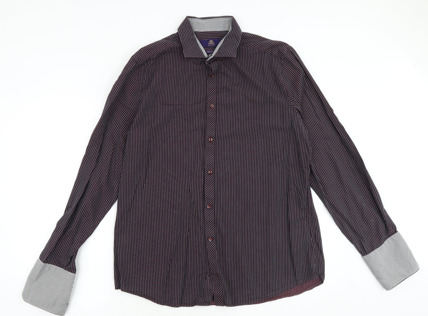 NEXT Mens Brown Striped Cotton Dress Shirt Size 16.5 Collared Button