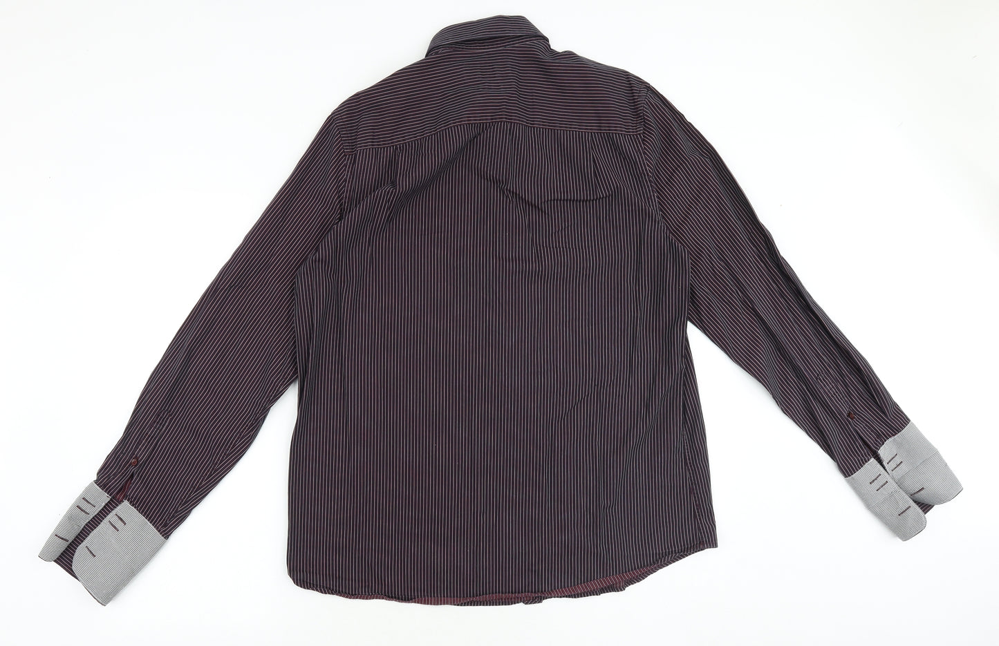 NEXT Mens Brown Striped Cotton Dress Shirt Size 16.5 Collared Button