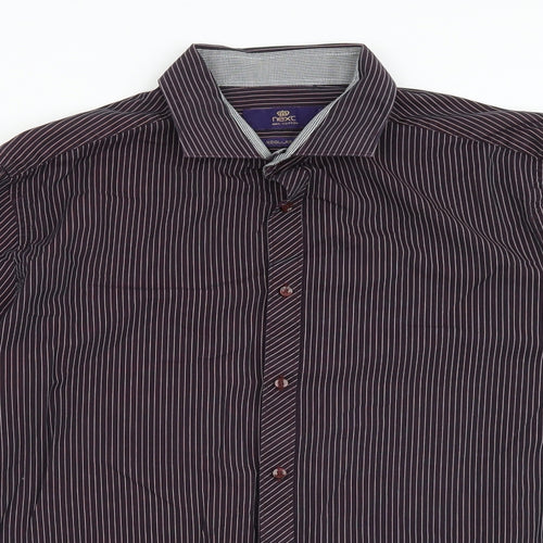 NEXT Mens Brown Striped Cotton Dress Shirt Size 16.5 Collared Button