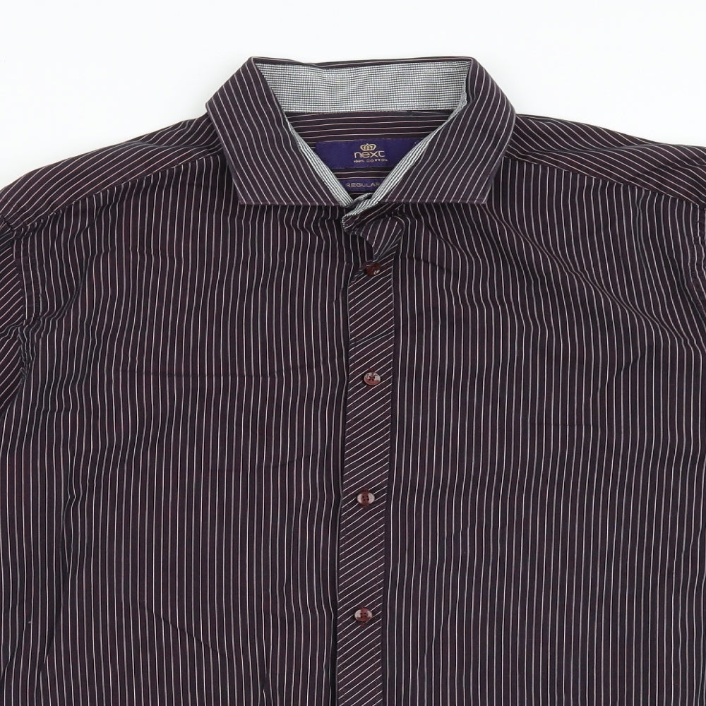 NEXT Mens Brown Striped Cotton Dress Shirt Size 16.5 Collared Button