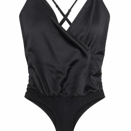 ASOS Womens Black Polyester Bodysuit One-Piece Size 10 Snap - Wrap Front Detail