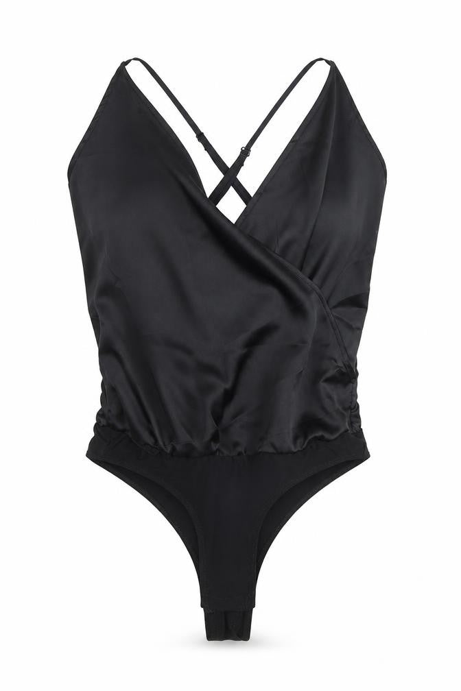 ASOS Womens Black Polyester Bodysuit One-Piece Size 10 Snap - Wrap Front Detail