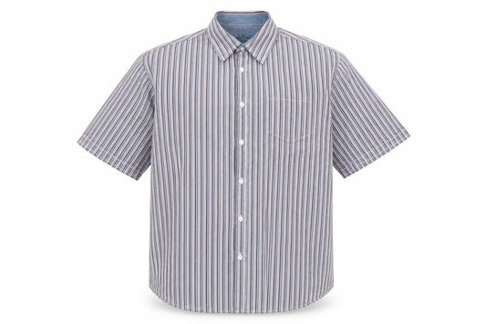 Oak valley Mens Multicoloured Striped Cotton Button-Up Size L Collared Button