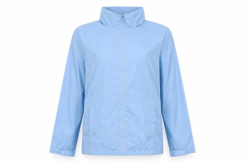 Front view of Newille women’s blue jacket, size UK 10, zip