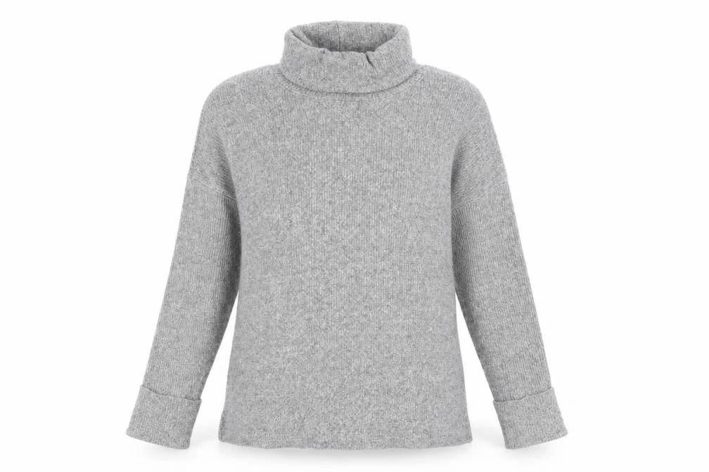 Front view of Papaya women’s grey roll neck polyester jumper, size L