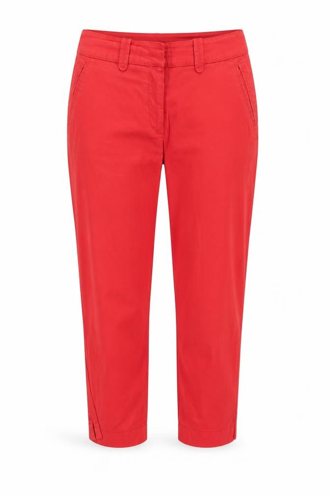 Front view of Paul & Shark women’s red polyester trousers, size UK 32, in regular zip